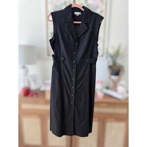 Calvin Klein Collared Button Down Sleeveless Shirtdress Utility Black Womens 10